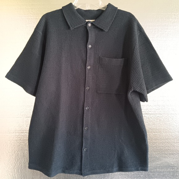 Sandro Other - Sandro Waffle Knit Shirt Mens XXL Navy Blue NWT Short Sleeve Button Up